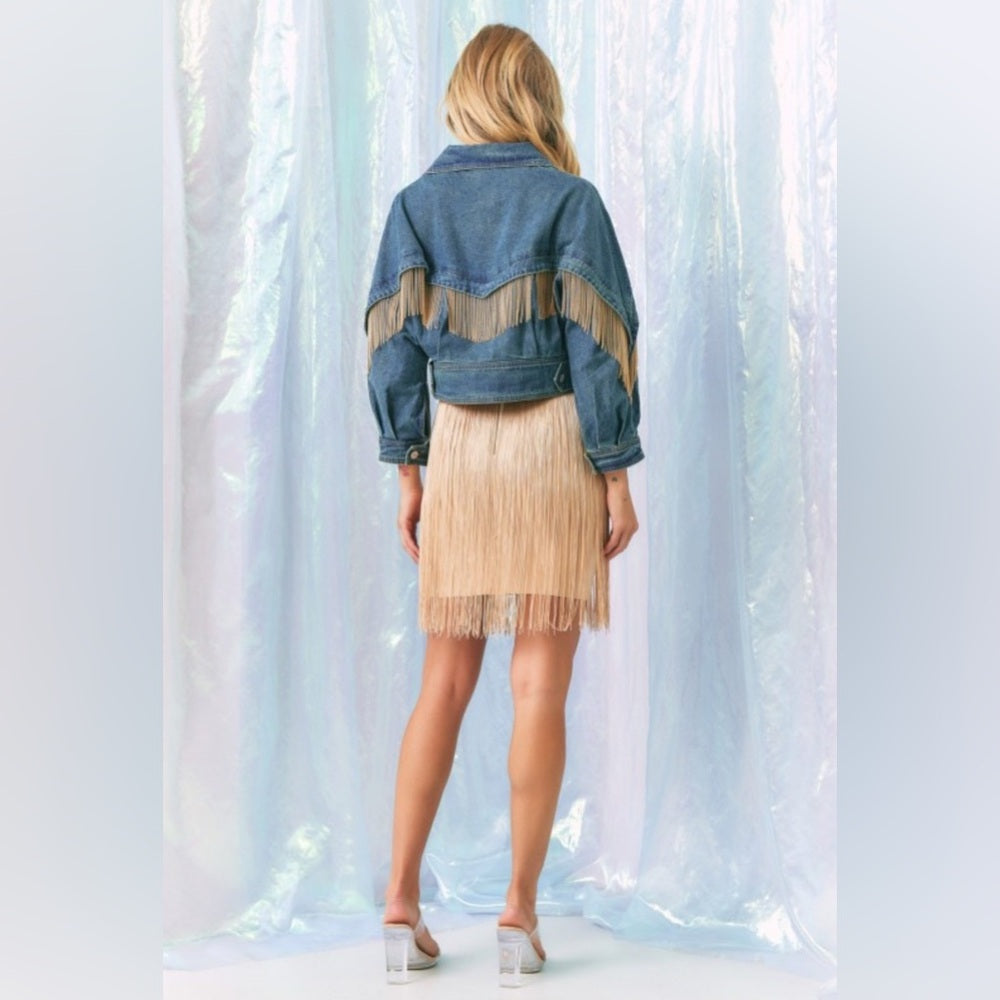 Denim Metal Fringe Jacket