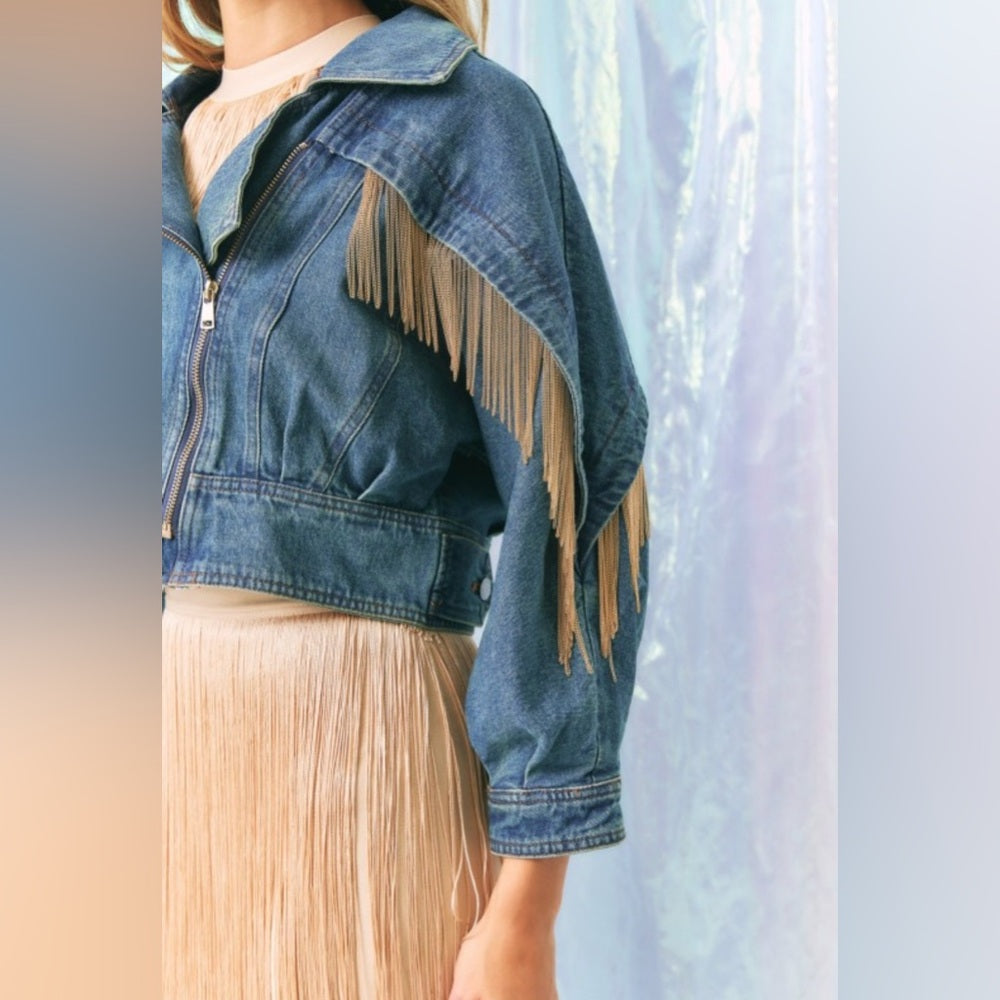 Denim Metal Fringe Jacket