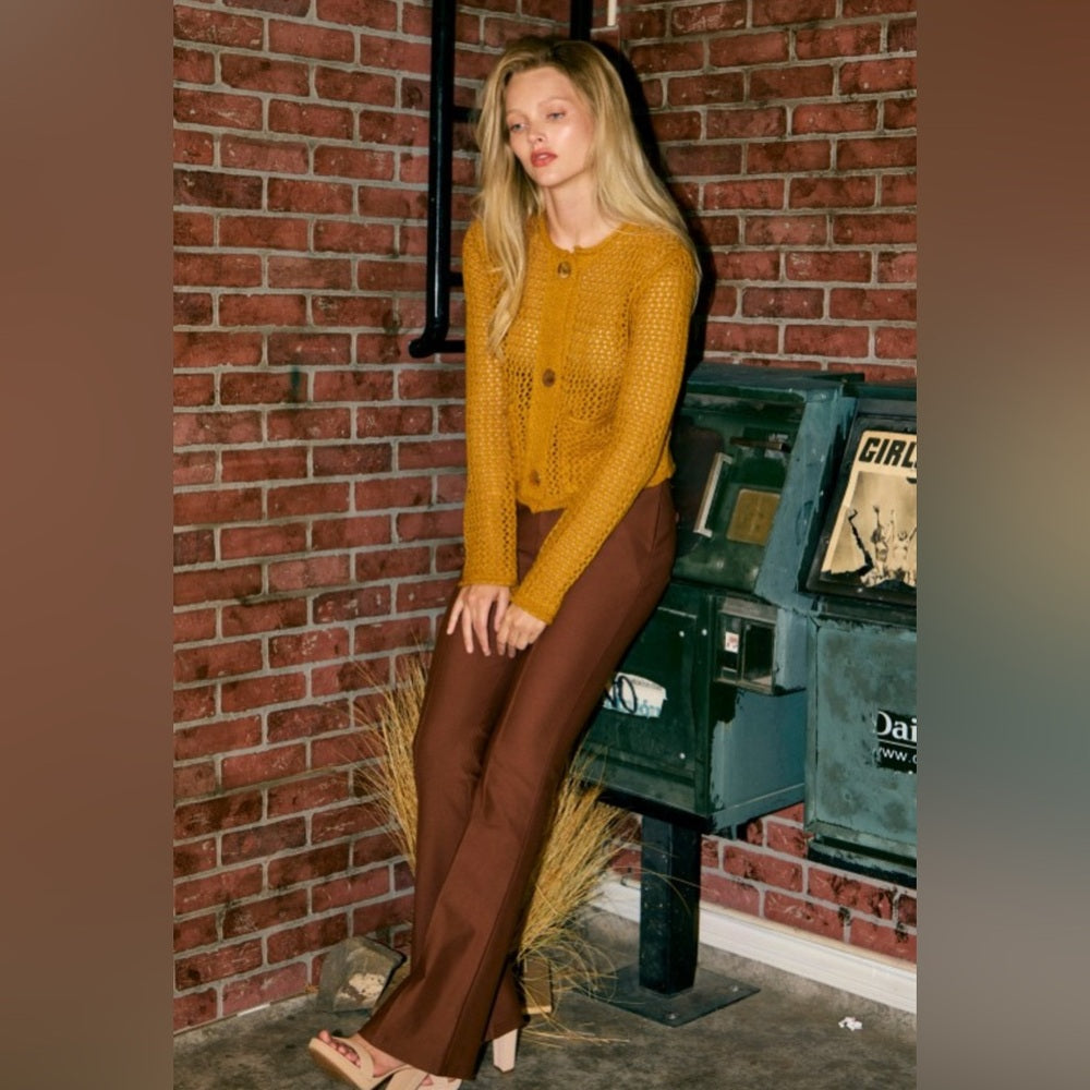 Crochet Mustard Yellow Knit Cardigan