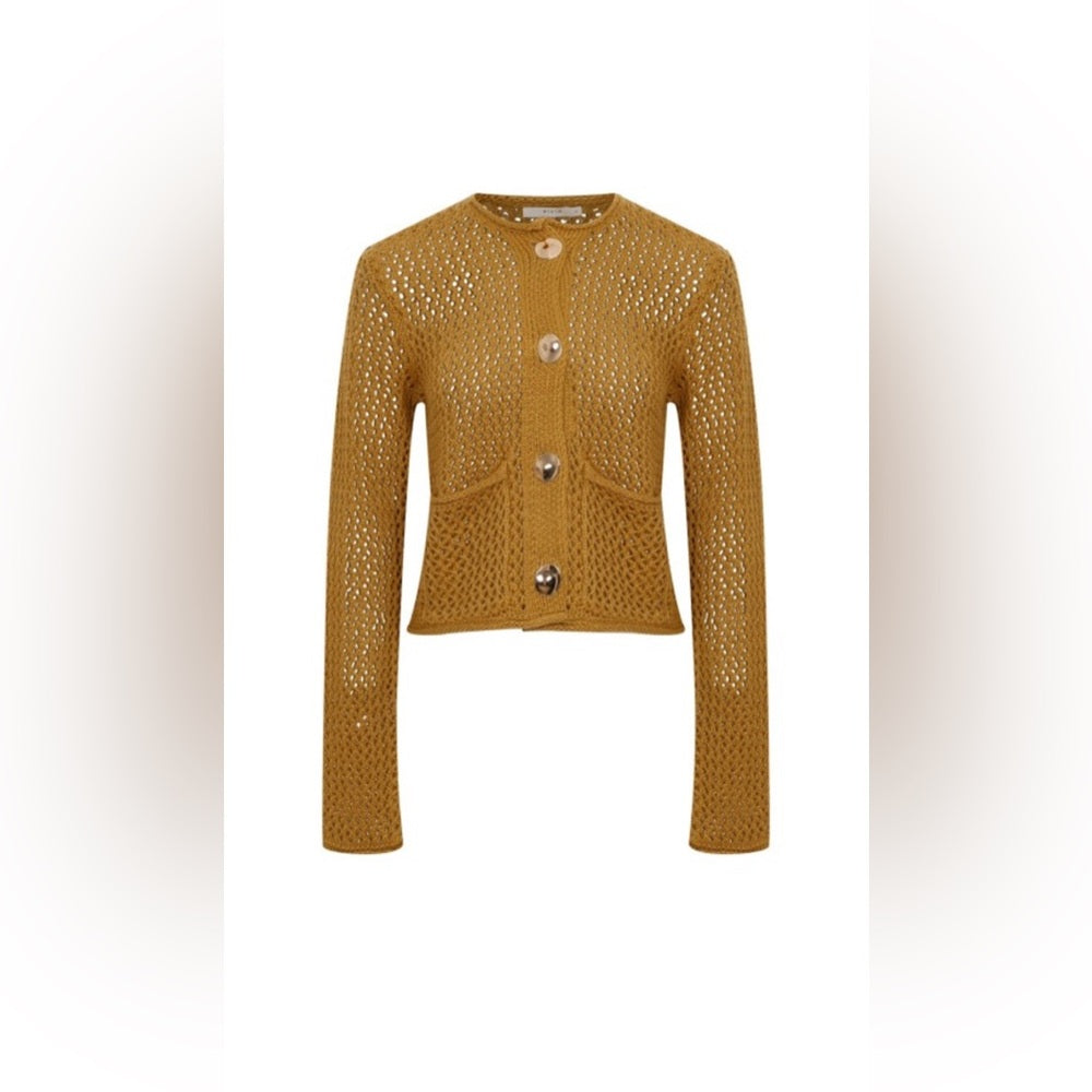 Crochet Mustard Yellow Knit Cardigan