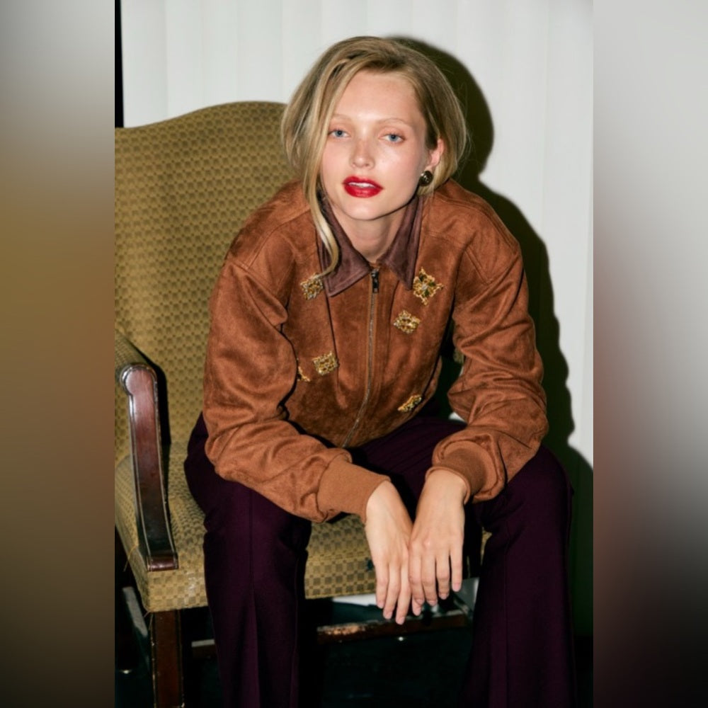 Brown Suede Embellished Jacket