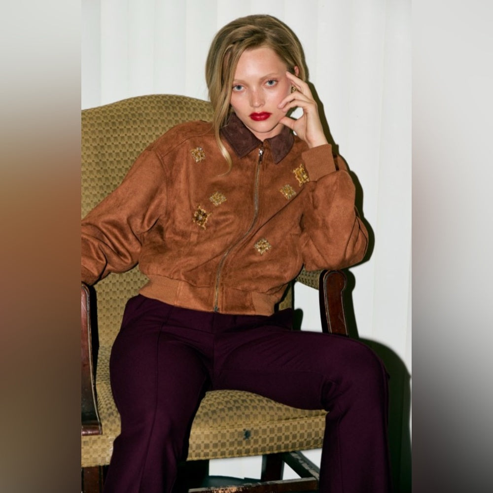 Brown Suede Embellished Jacket