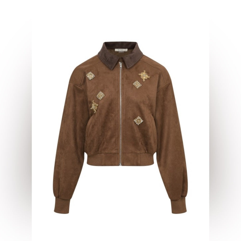 Brown Suede Embellished Jacket