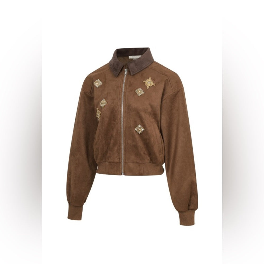 Brown Suede Embellished Jacket