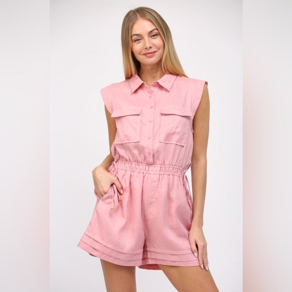 PINK LINEN ROMPER