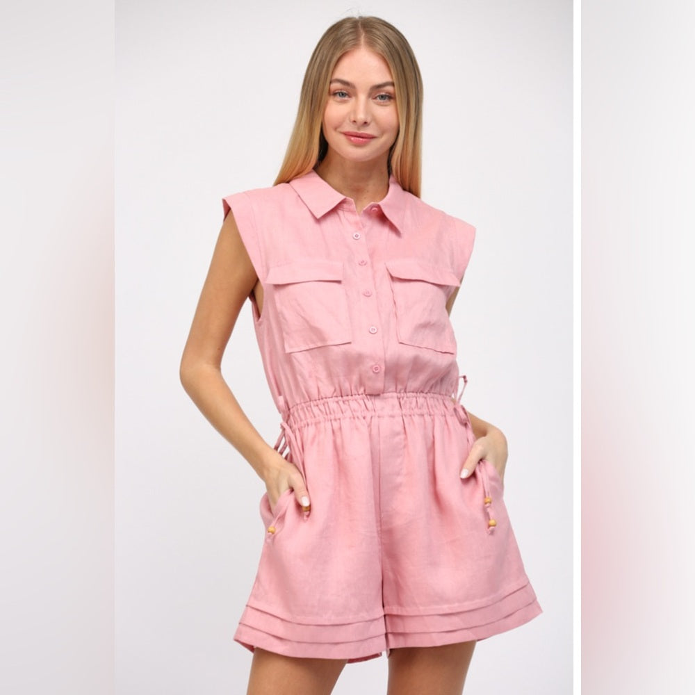 PINK LINEN ROMPER