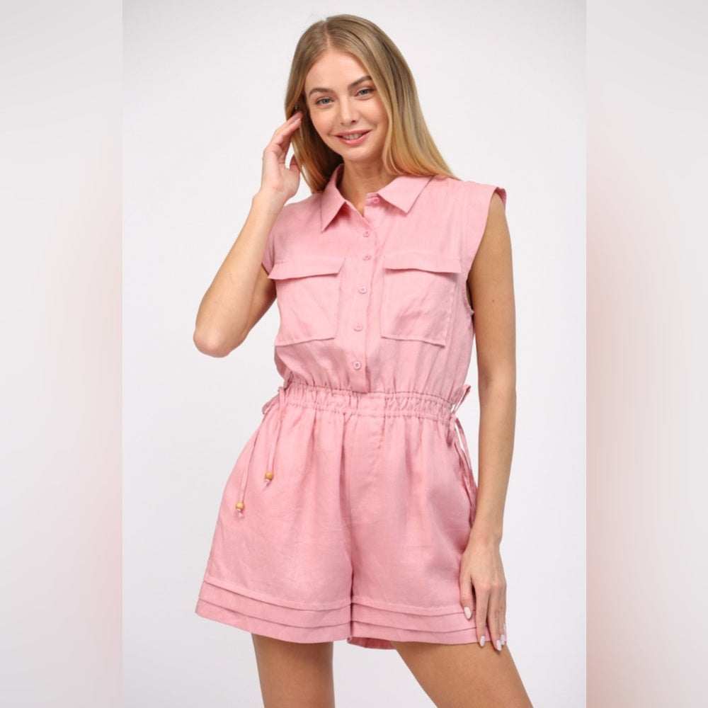 PINK LINEN ROMPER