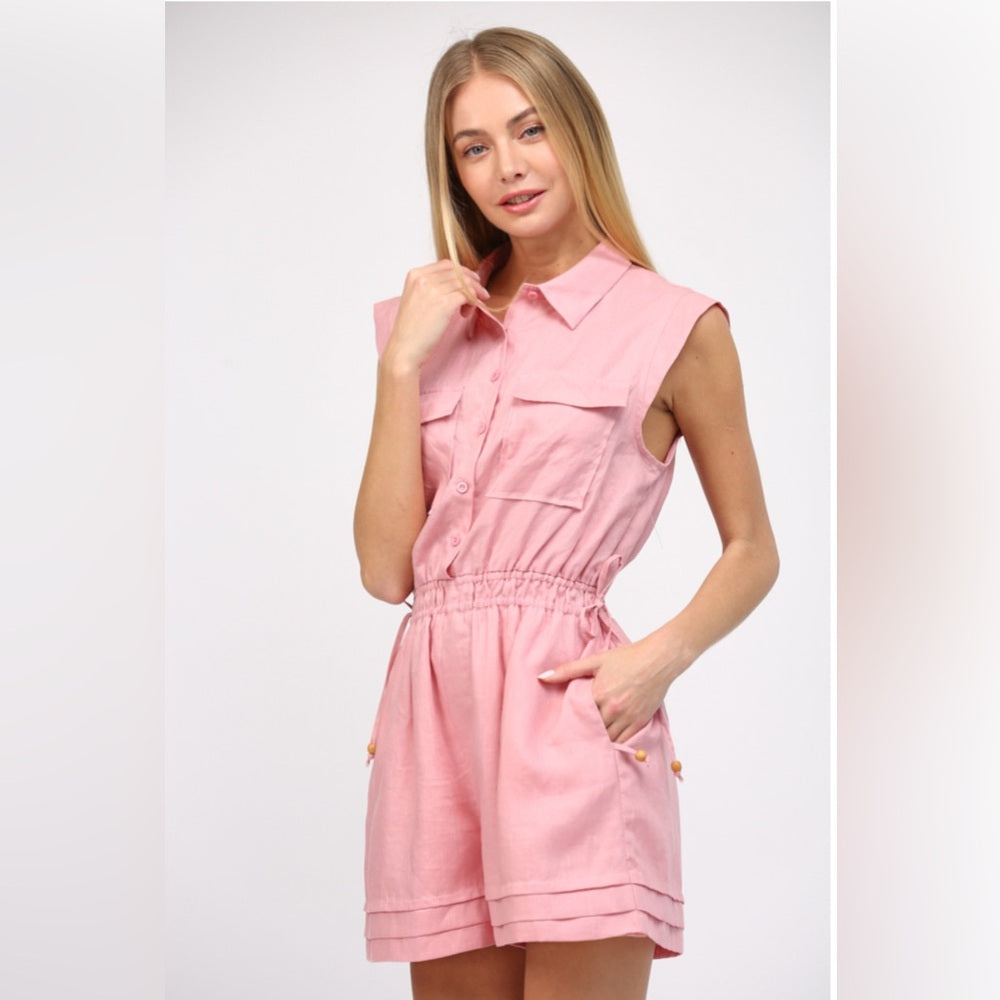 PINK LINEN ROMPER