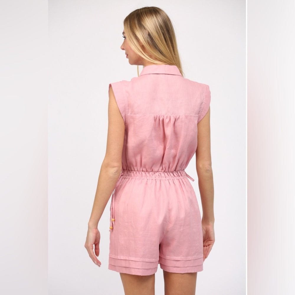 PINK LINEN ROMPER