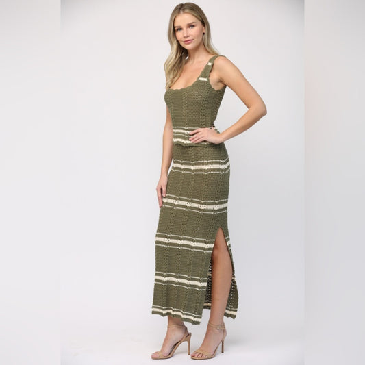 Crochet Tank & Skirt Set- Olive/Cream