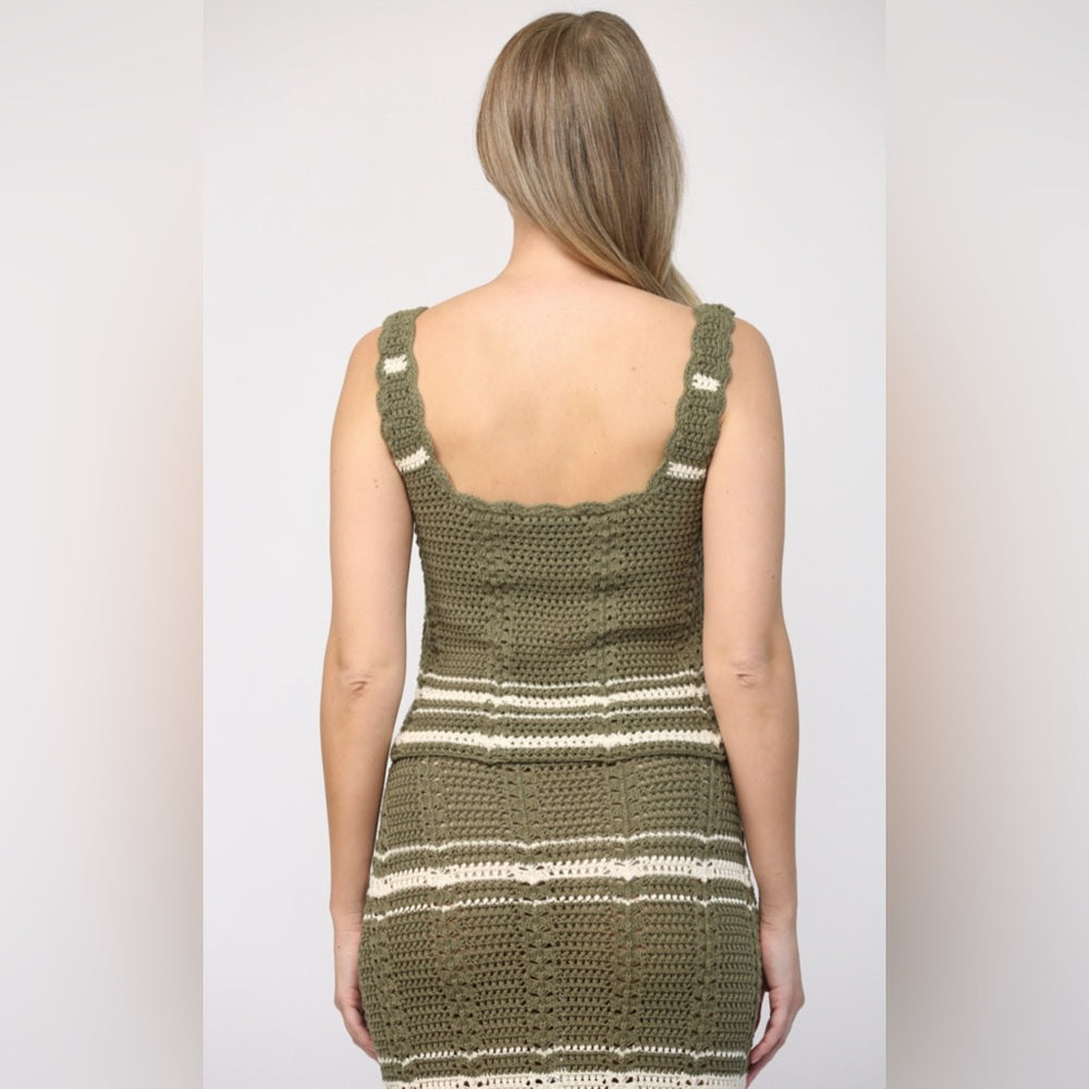 Crochet Tank & Skirt Set- Olive/Cream