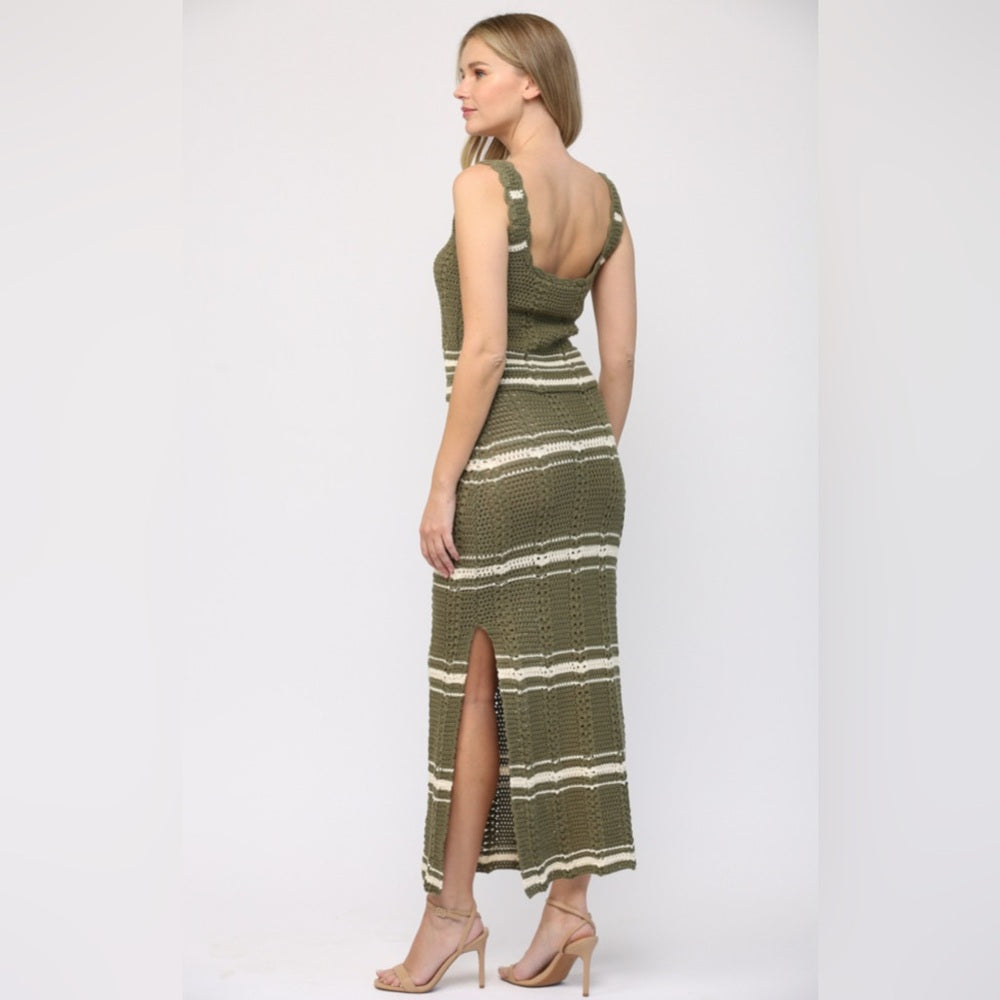 Crochet Tank & Skirt Set- Olive/Cream