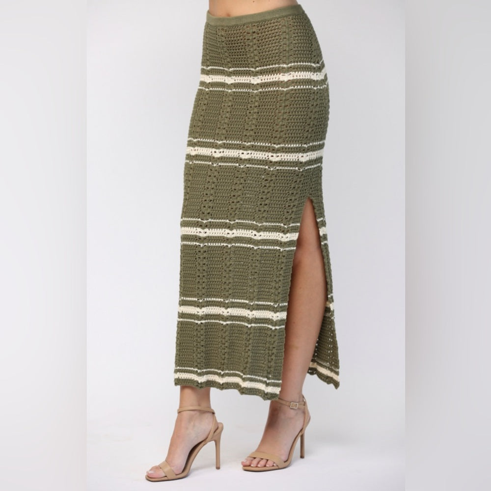 Crochet Tank & Skirt Set- Olive/Cream