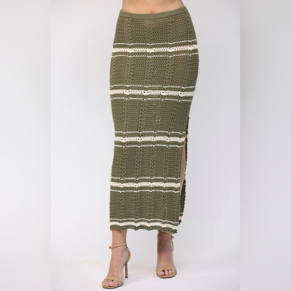 Crochet Tank & Skirt Set- Olive/Cream