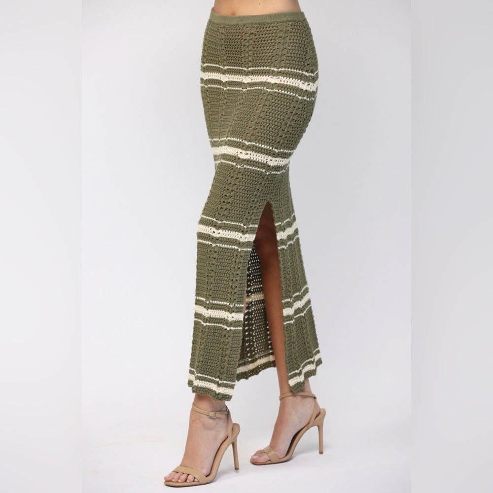 Crochet Tank & Skirt Set- Olive/Cream