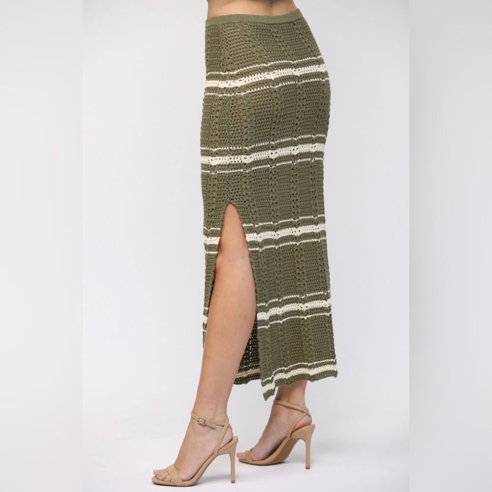 Crochet Tank & Skirt Set- Olive/Cream