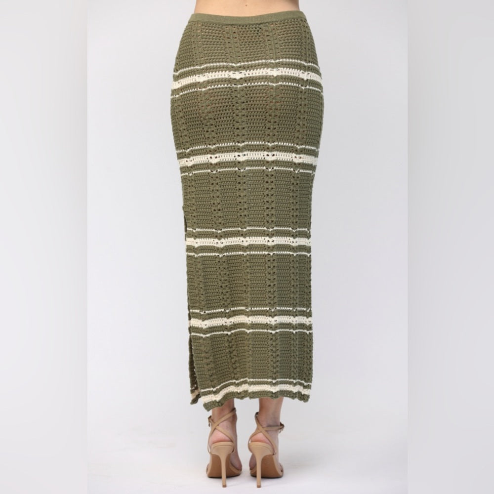 Crochet Tank & Skirt Set- Olive/Cream