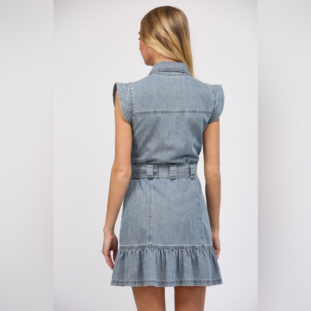 Washed Denim Dress with Belt