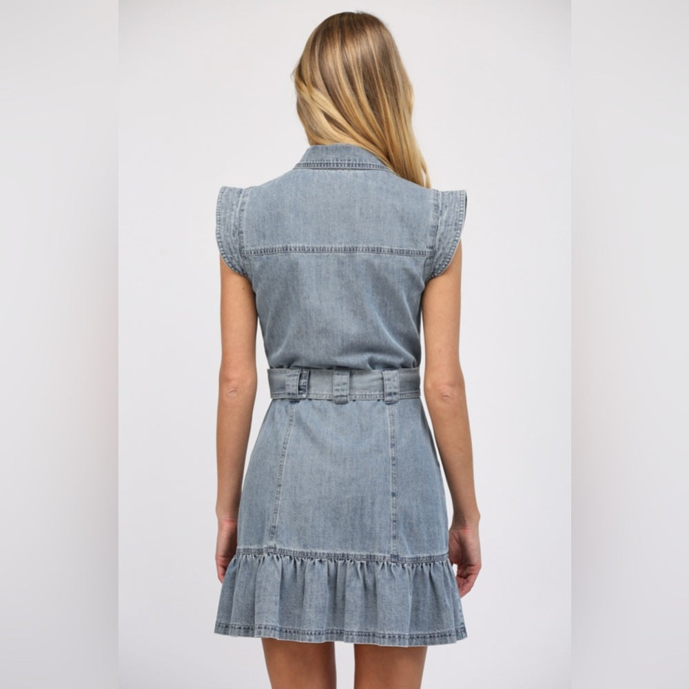 Washed Denim Dress with Belt