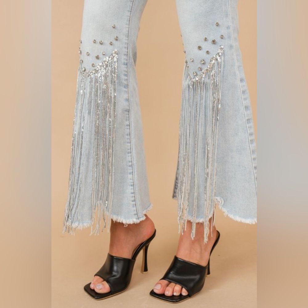 JEANS RHINESTONE FRINGE