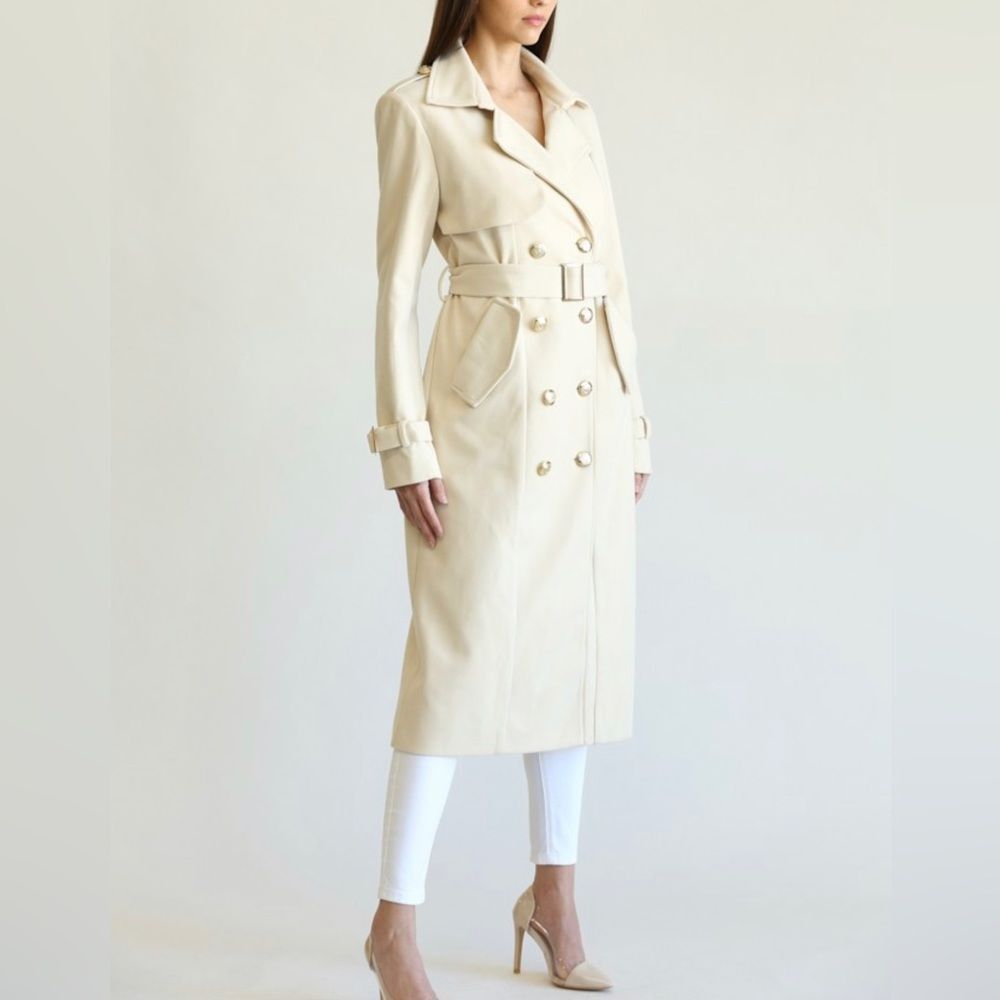 Ioana Gold Buttons Trench Coat in Beige