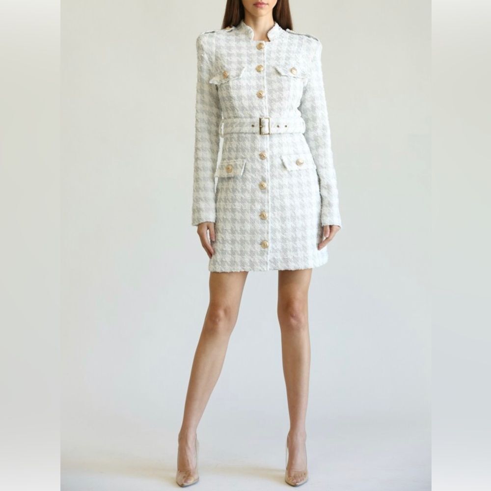 Elena White Silver Tweed Blazer Dress