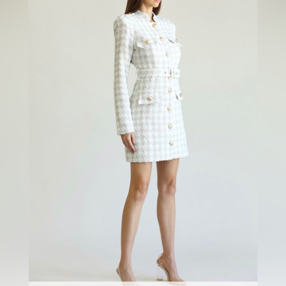 Elena White Silver Tweed Blazer Dress