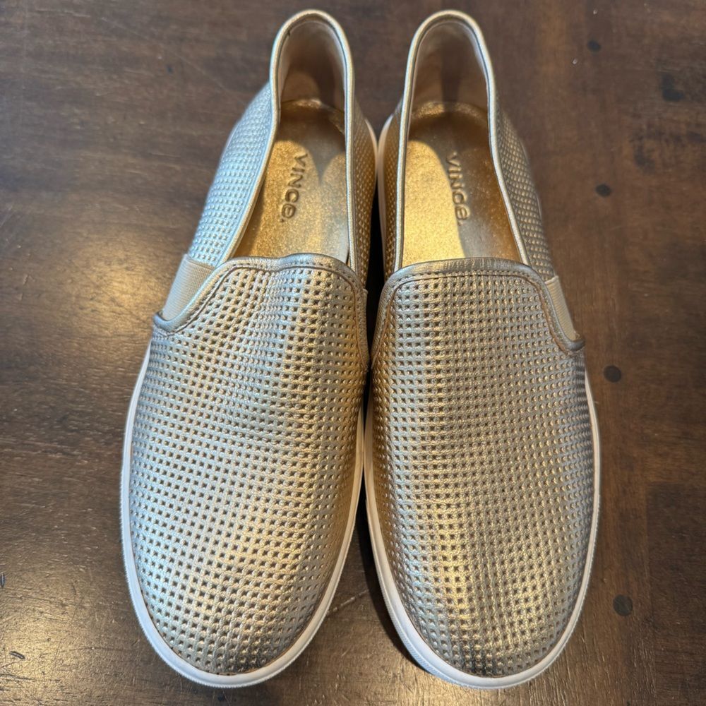 VINCE Blair Perforated Leather Slip-on gold shoe