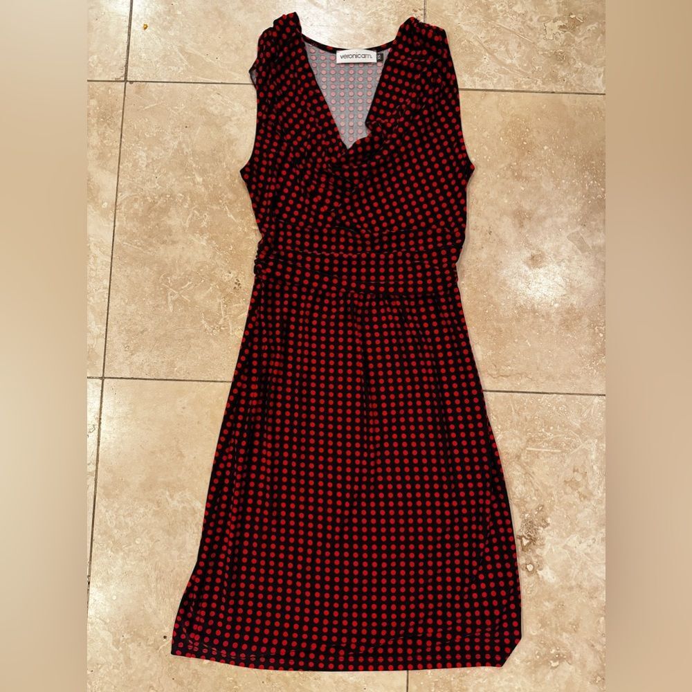 VERONICA M Red Polkadot Midi Dress XS