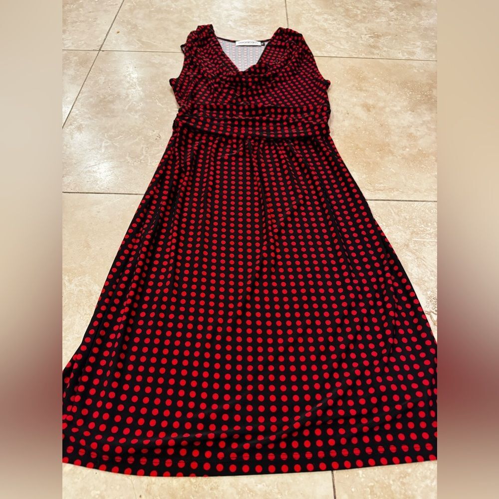 VERONICA M Red Polkadot Midi Dress XS