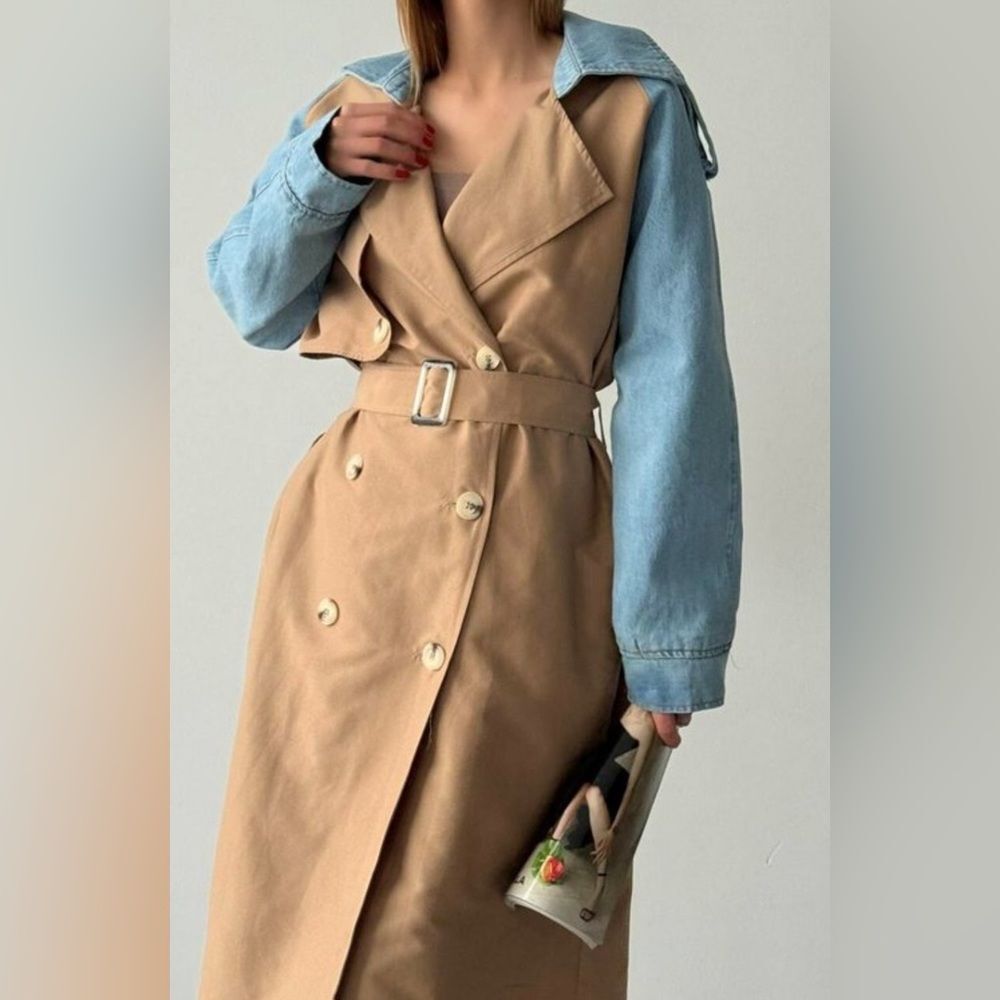 Trench Coat Jacket beige with denim sleeve