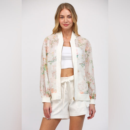 SHEER PRINTED BOMBER JACKET