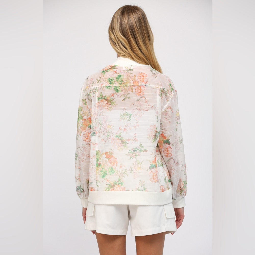 SHEER PRINTED BOMBER JACKET