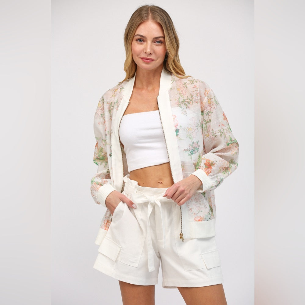 SHEER PRINTED BOMBER JACKET