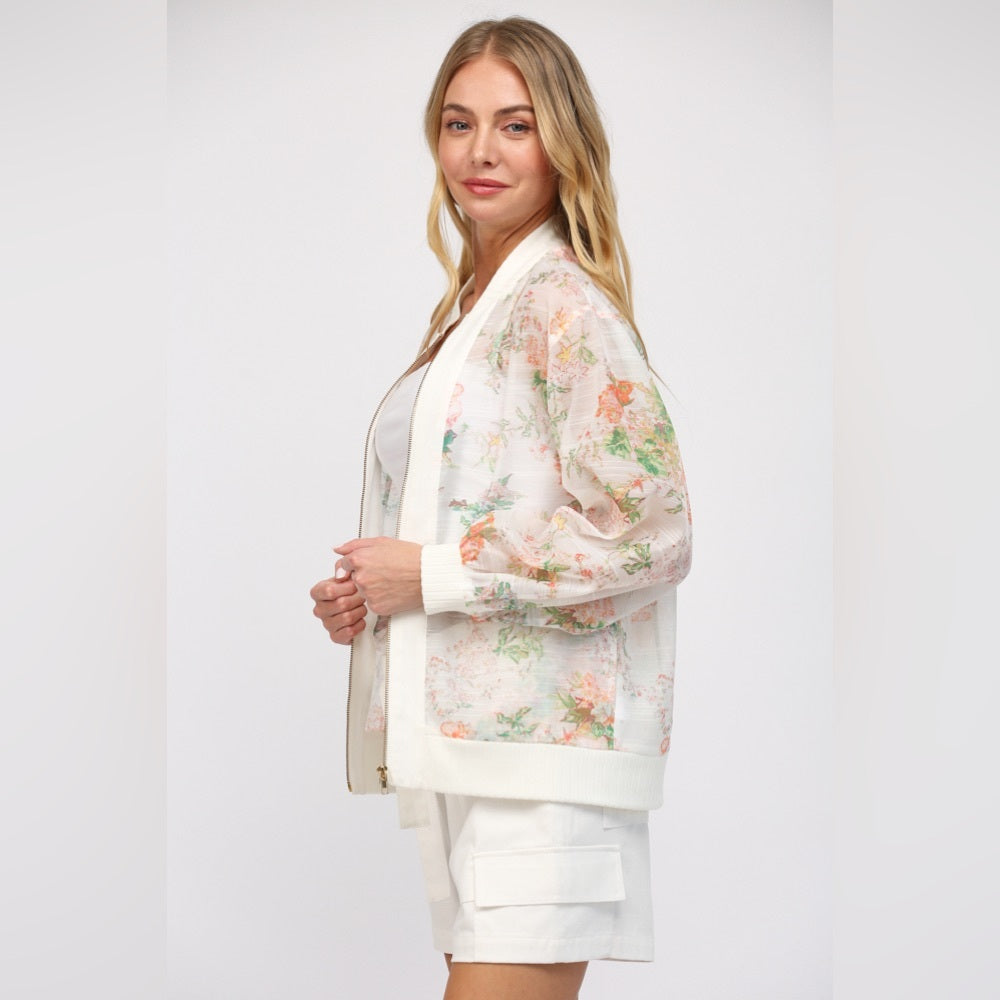 SHEER PRINTED BOMBER JACKET