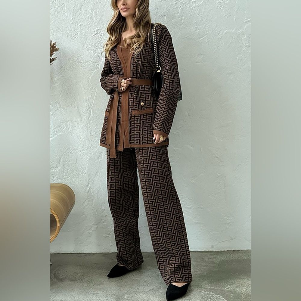 Three Piece Knit Set in Brown