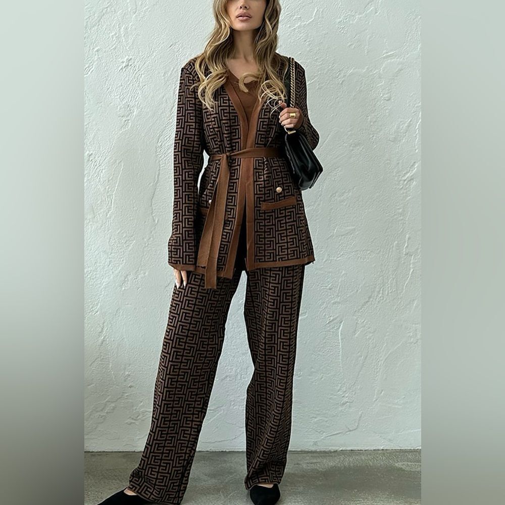 Three Piece Knit Set in Brown