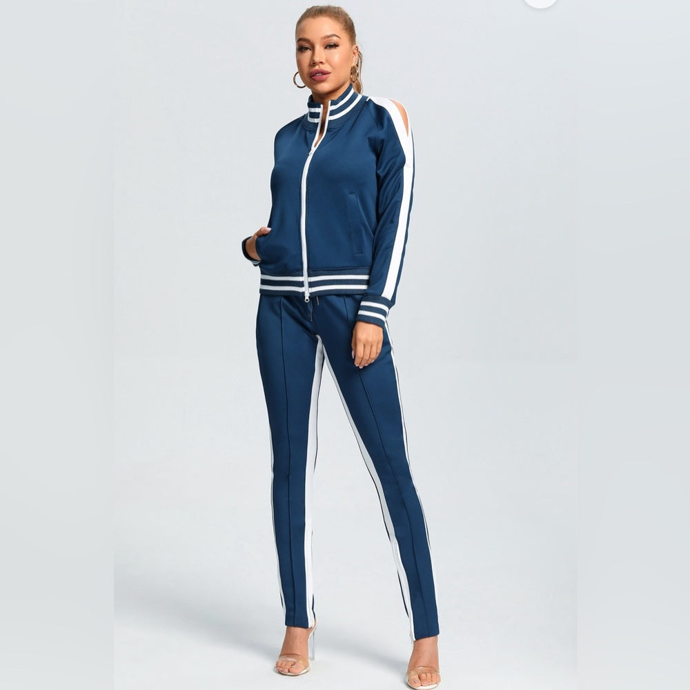 OPEN SHOULDER TRACK SUIT SET