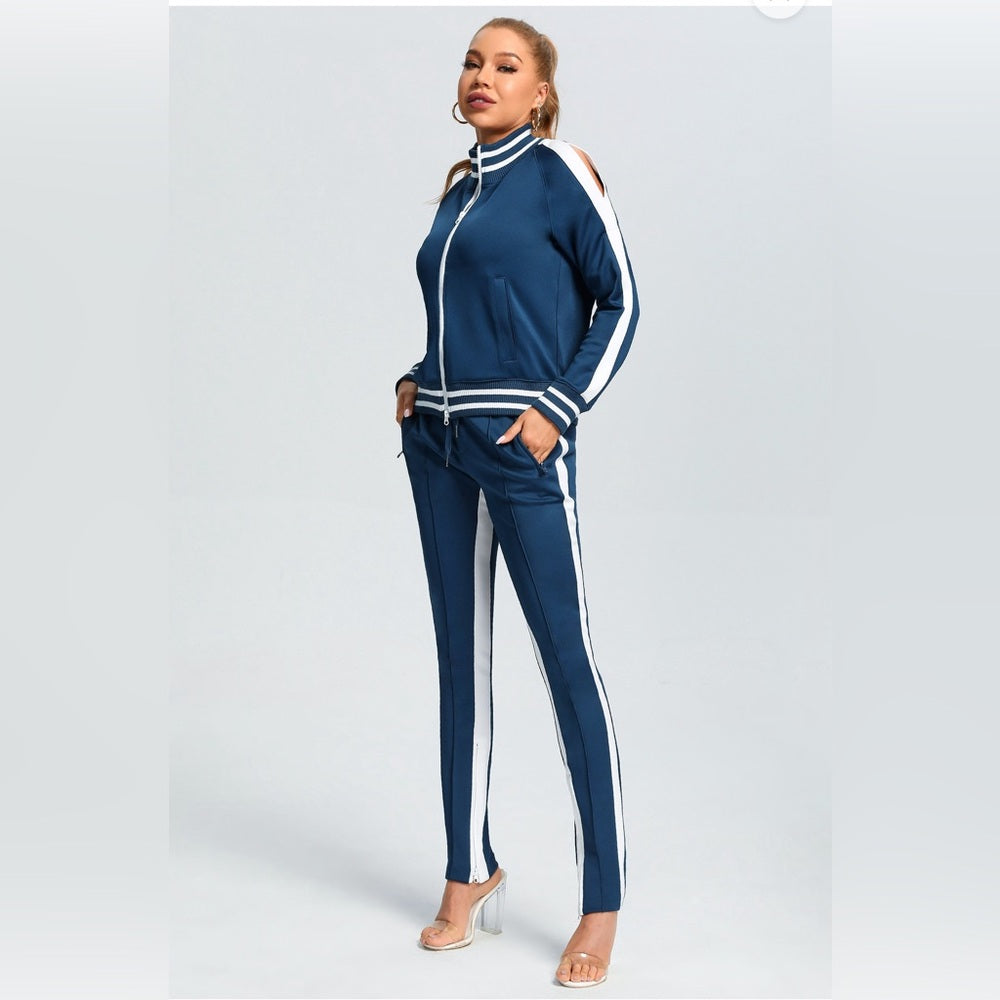 OPEN SHOULDER TRACK SUIT SET