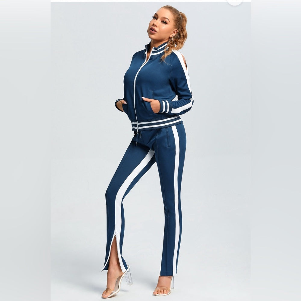 OPEN SHOULDER TRACK SUIT SET