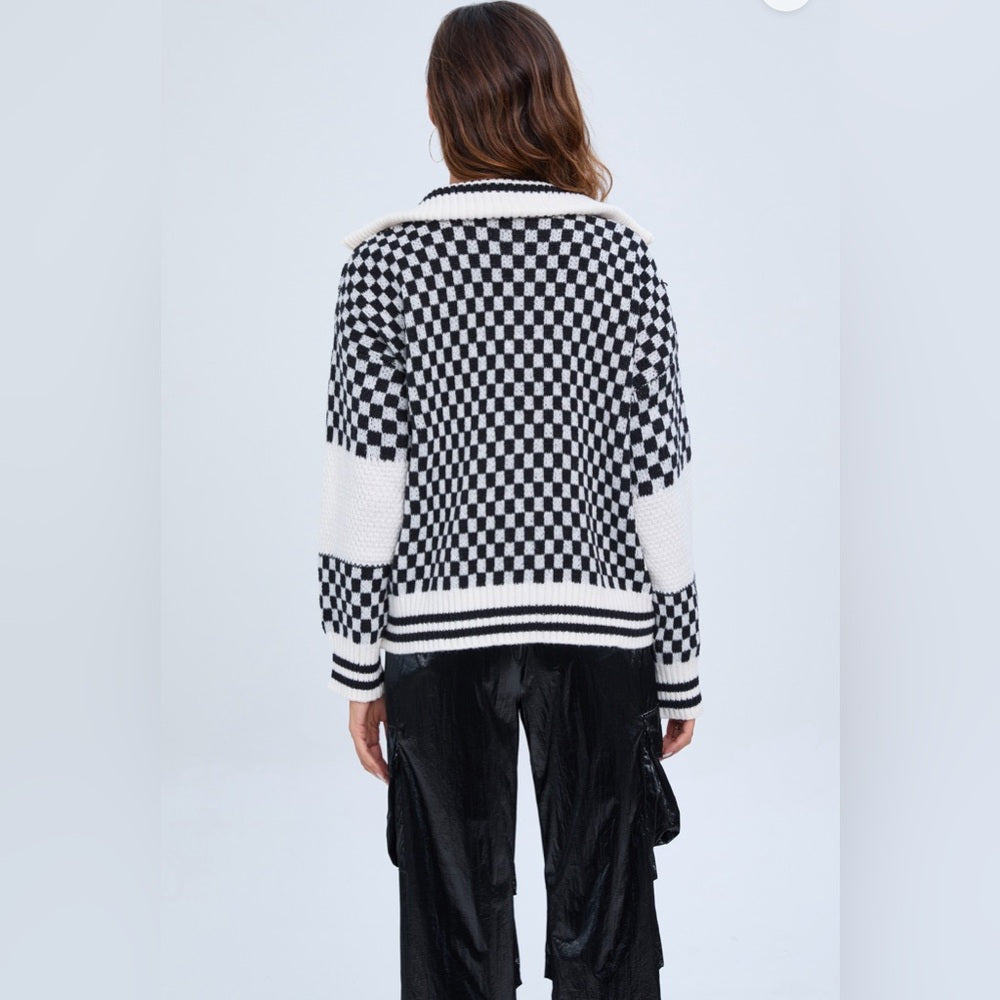 DALIA CHECKER BUTTON SWEATER