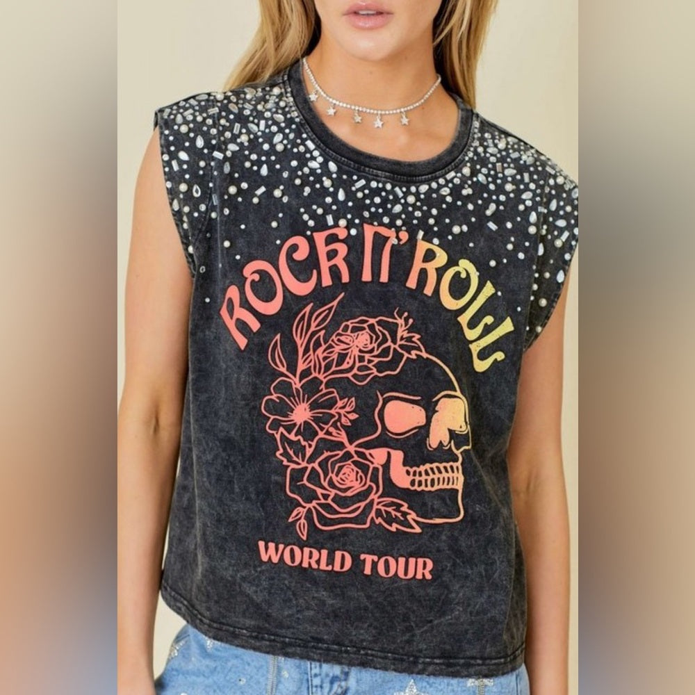 EMBELLISHED ROCK N ROLL TANK