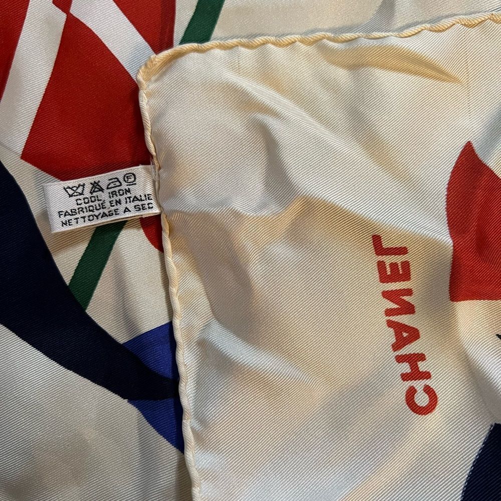 AUTH CHANEL FLAG SCARF- 100% silk