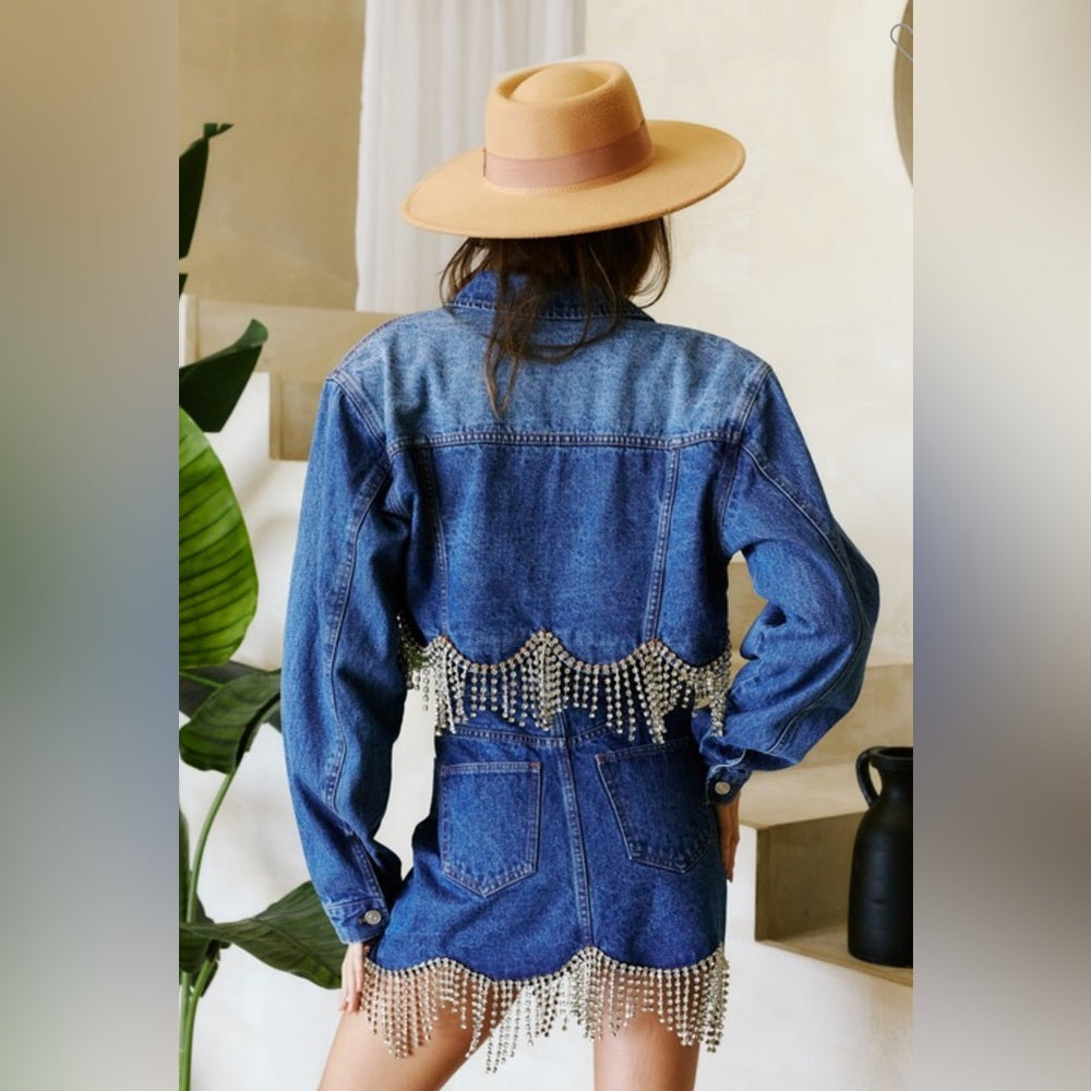 RHINESTONE SCALLOPED DENIM JACKET