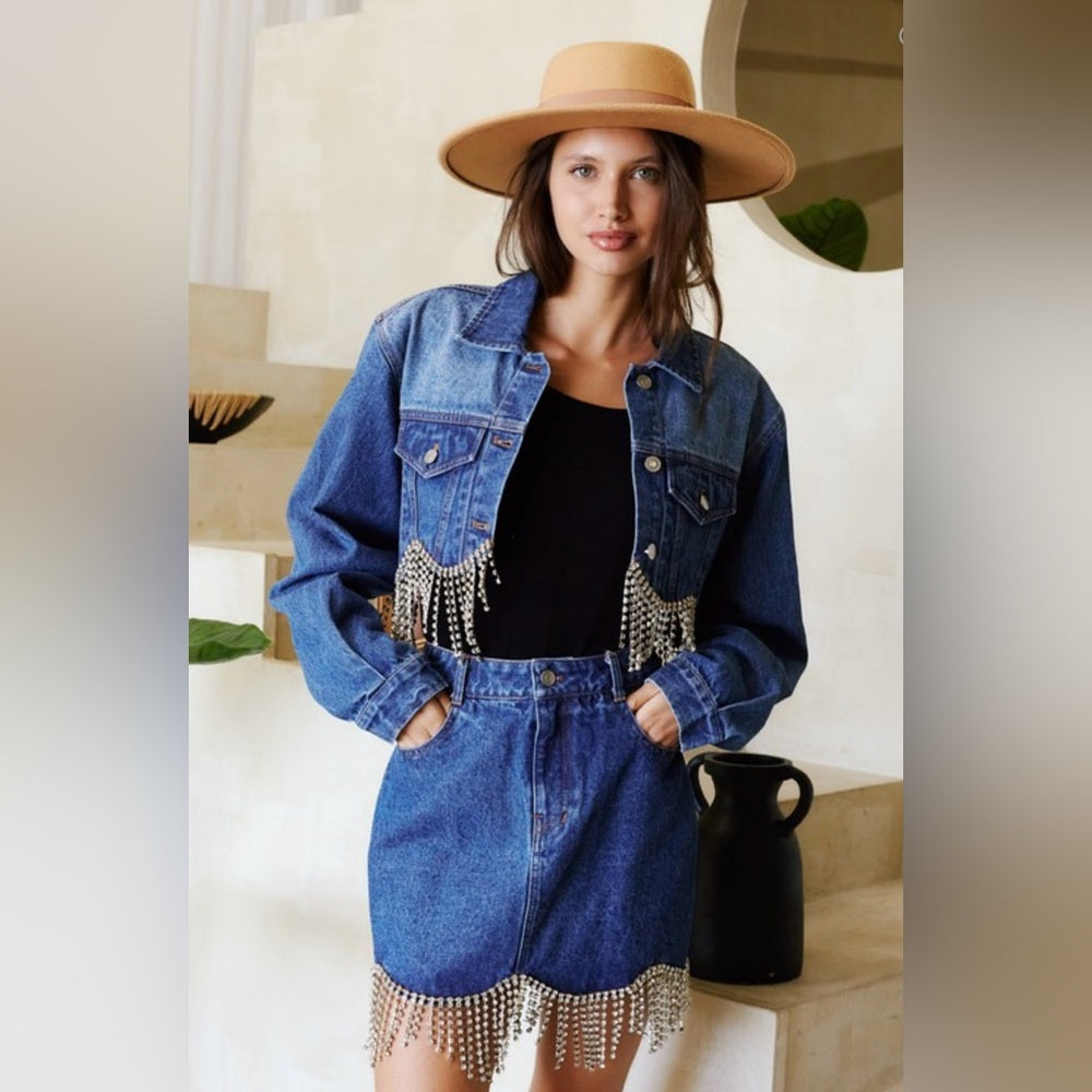 RHINESTONE SCALLOPED DENIM JACKET