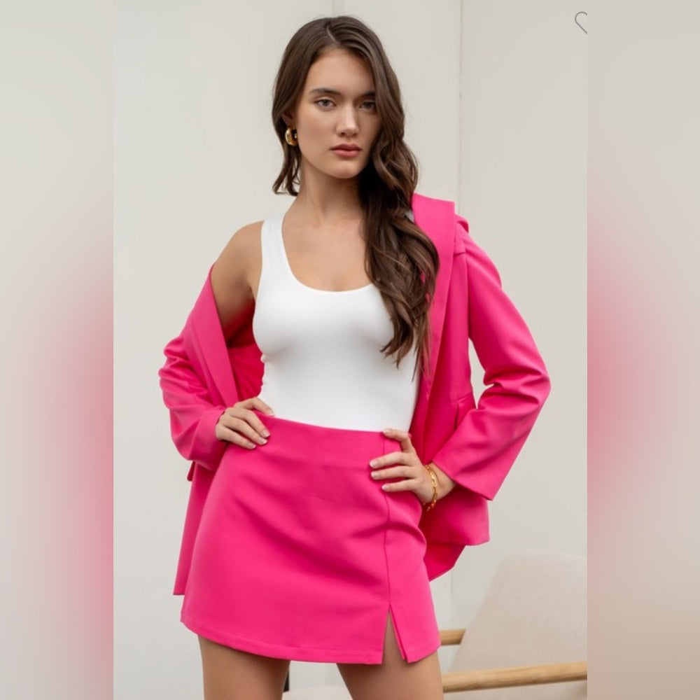 SIDE SLIT MINI SKIRT- HOT PINK