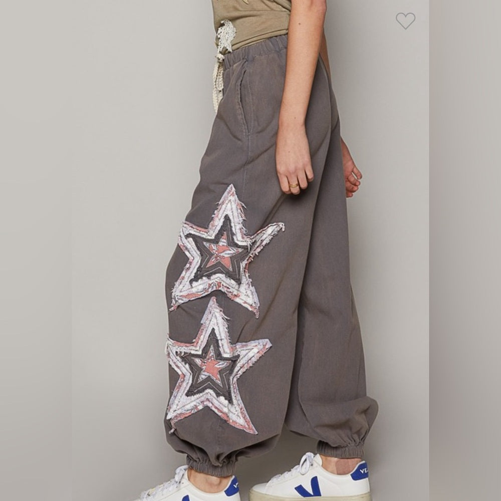 CROCHET STAR PATCH JOGGER PANTS