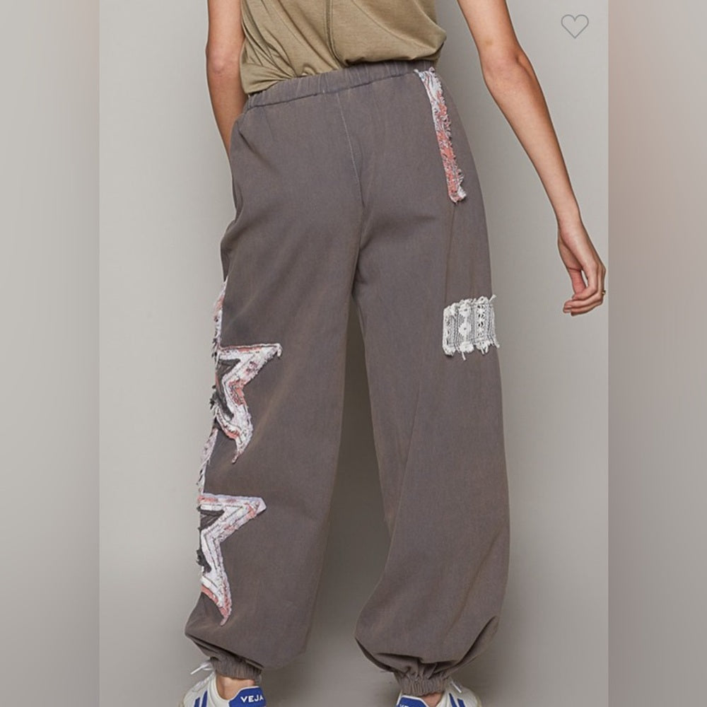 CROCHET STAR PATCH JOGGER PANTS