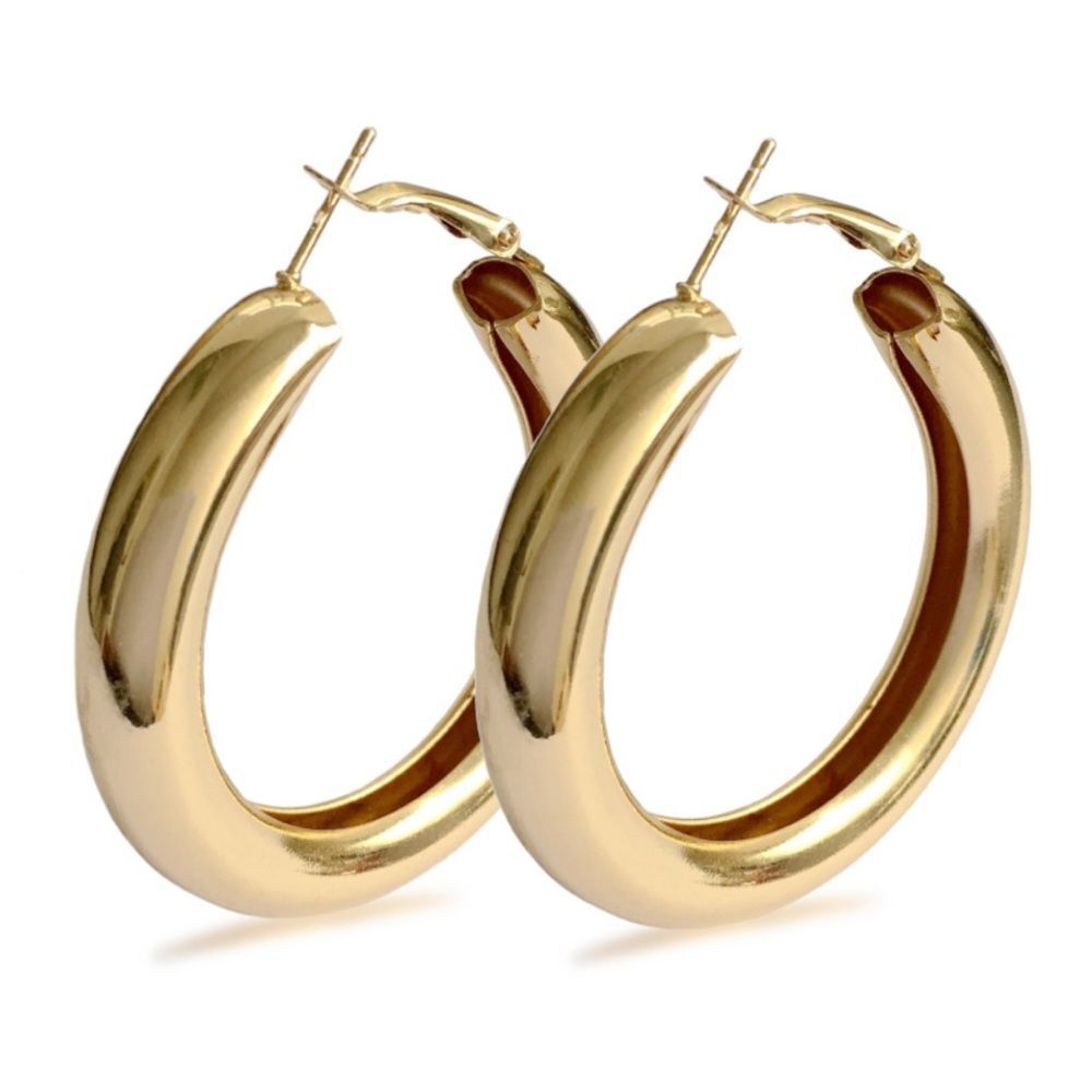 NEW 18K GOLD PUNK HOOP EARRINGS