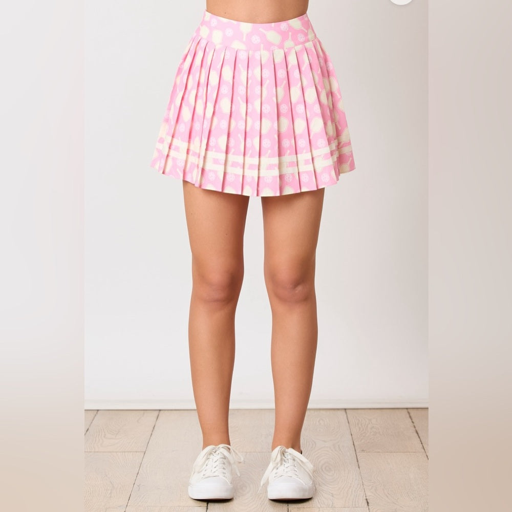 PINK PICKLEBALL PRINT SKIRT WITH SHORTS